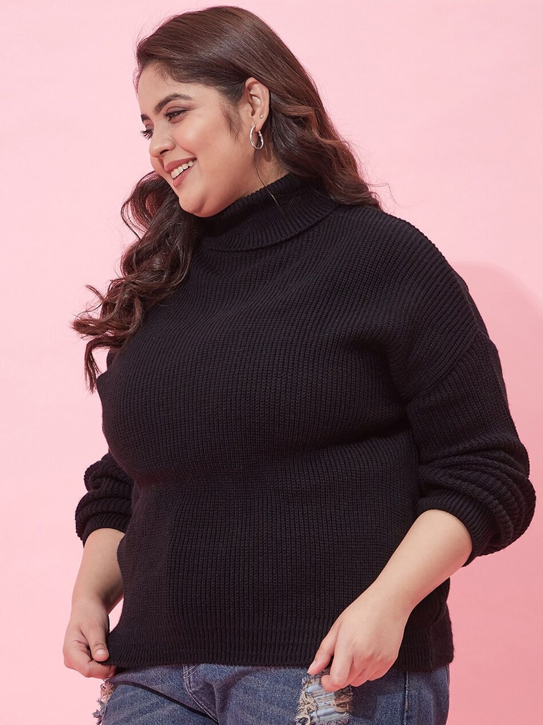 CURVY STREET Women Plus Size Ribbed Acrylic Pullover