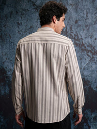 LOCOMOTIVE Mock Lino Dobby Textured Striper Stand-Up Collar Regular Shirt