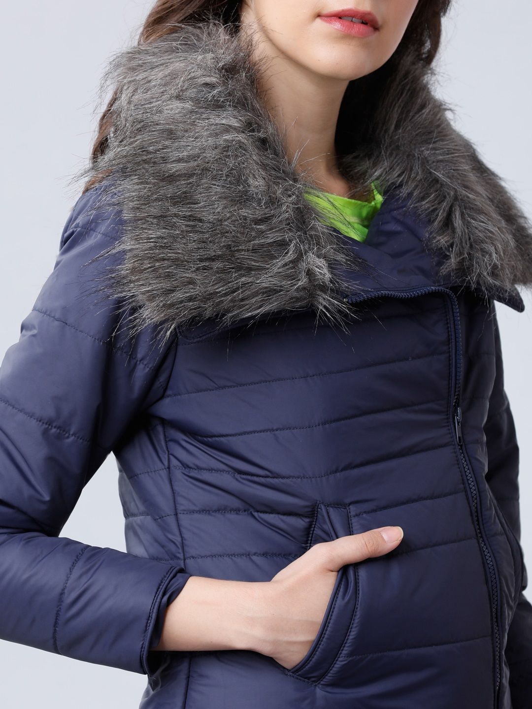 Tokyo Talkies Women Navy Blue Solid Puffer Jacket