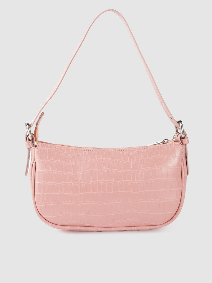 Lino Perros Peach-Coloured Croc Textured Baguette Bag