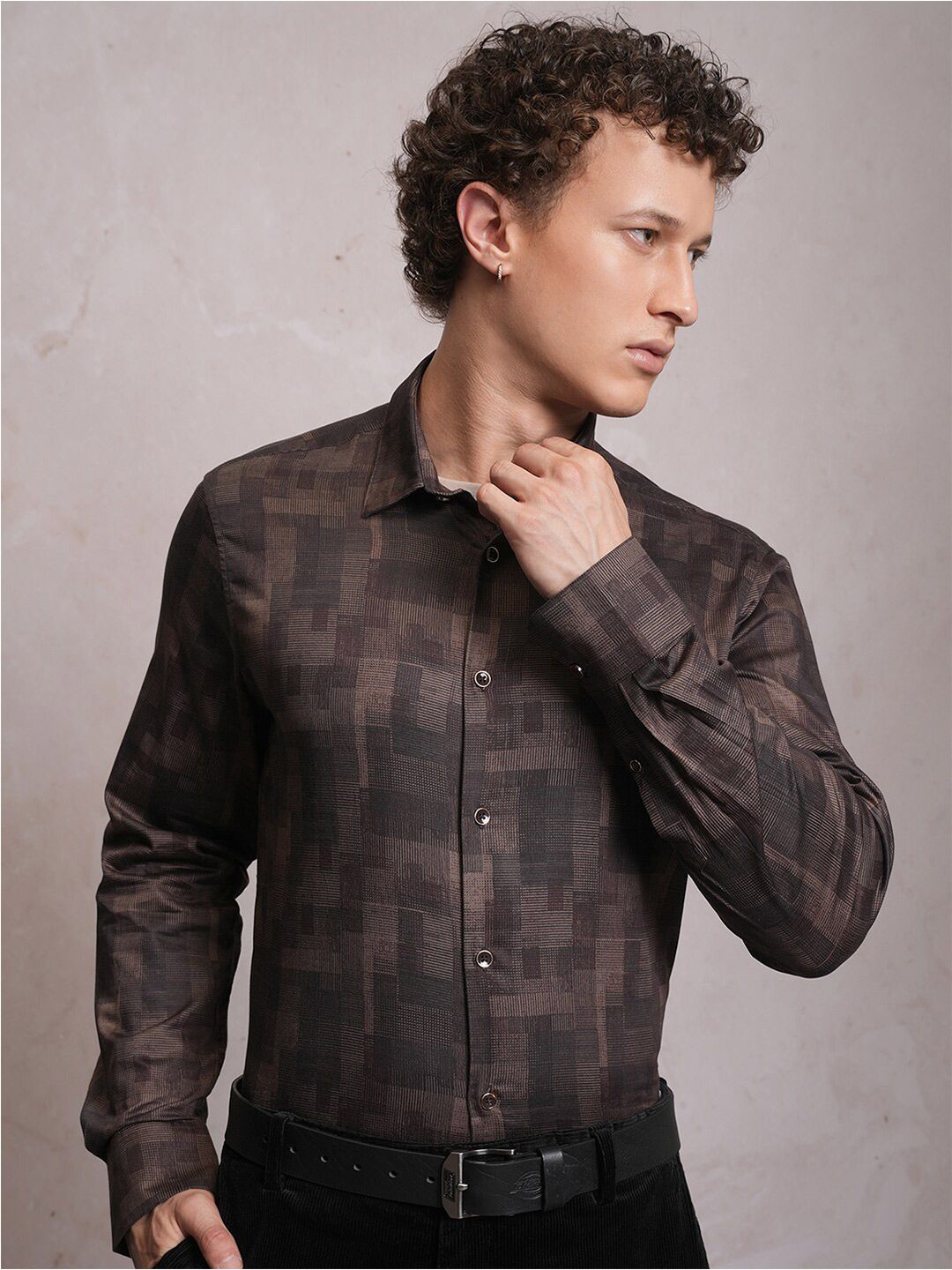 LOCOMOTIVE Geometric Printed Slim Fit Satin Party Shirt