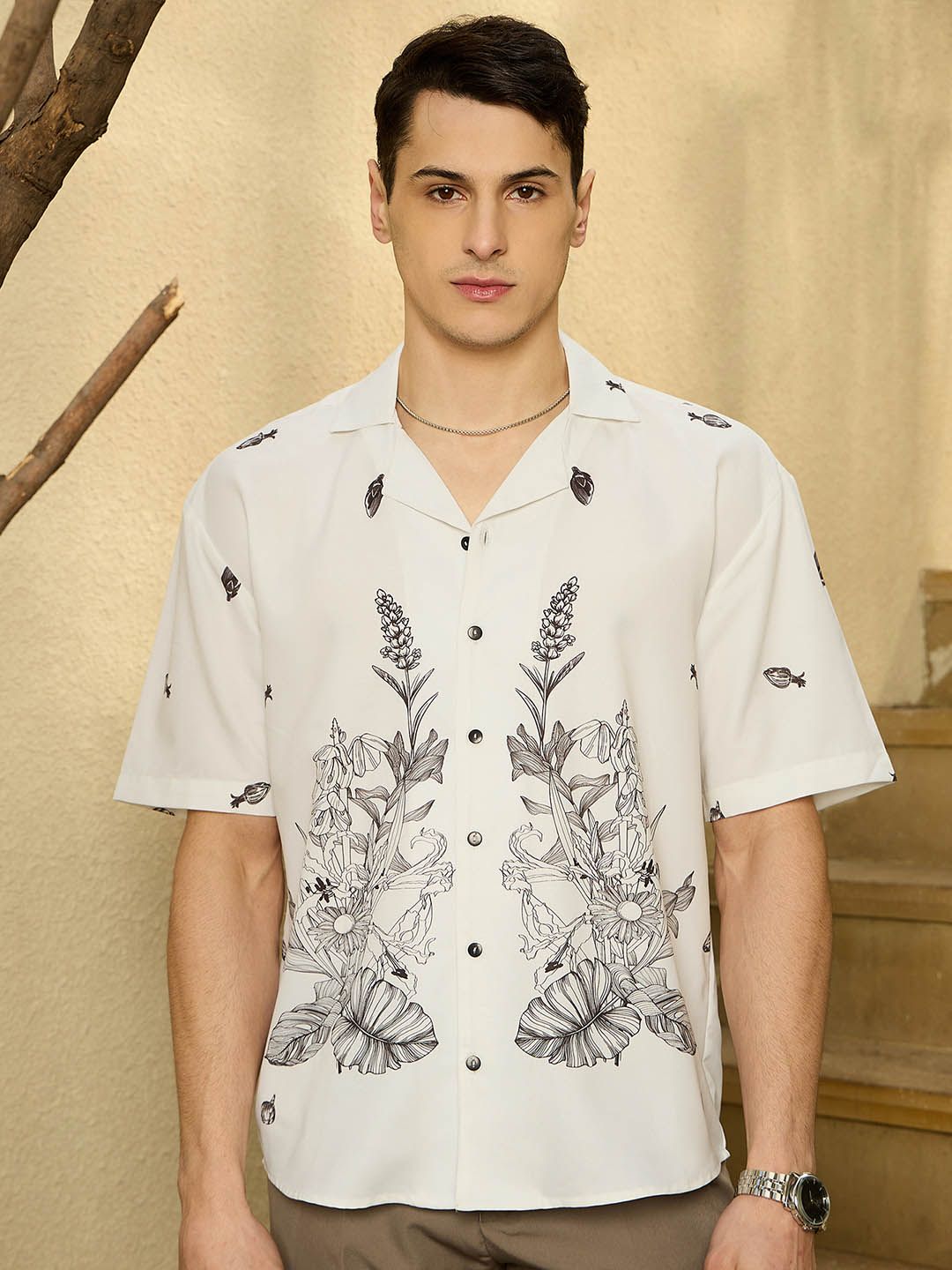 DENNISON Men Placement Printed Drop Shoulder Oversized Shirt