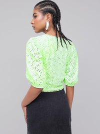 DressBerry Trendy Puff Sleeves Schiffli Top