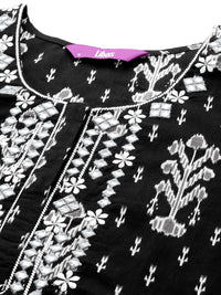 Libas Floral Printed Regular Mirror Work Pure Cotton Kurta With Trousers & Dupatta