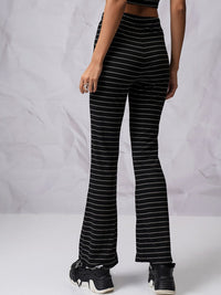 Tokyo Talkies Women Black & White Striped Flared High Rise Bootcut Trousers