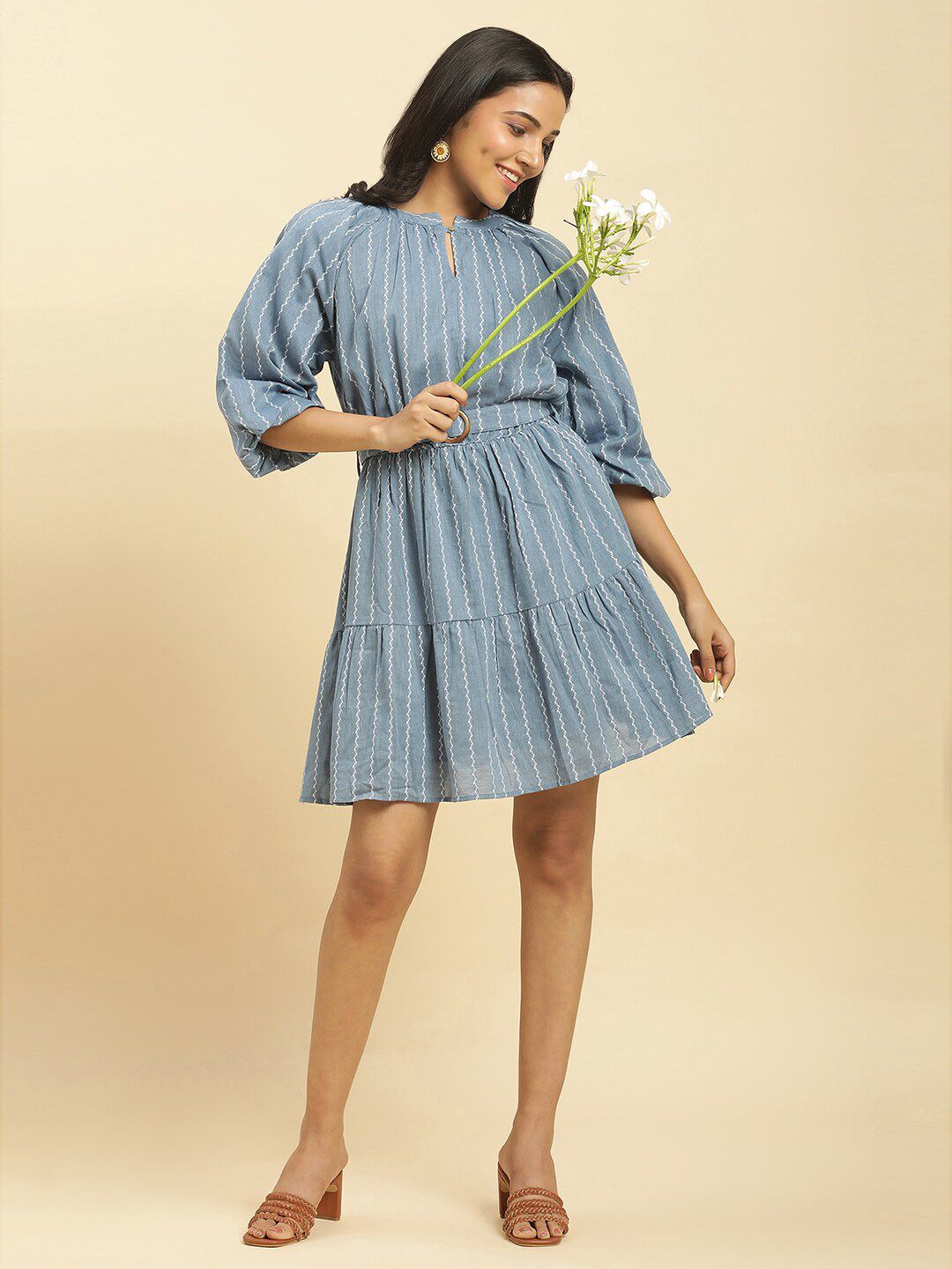 W Striped Pure Cotton A-Line Dress