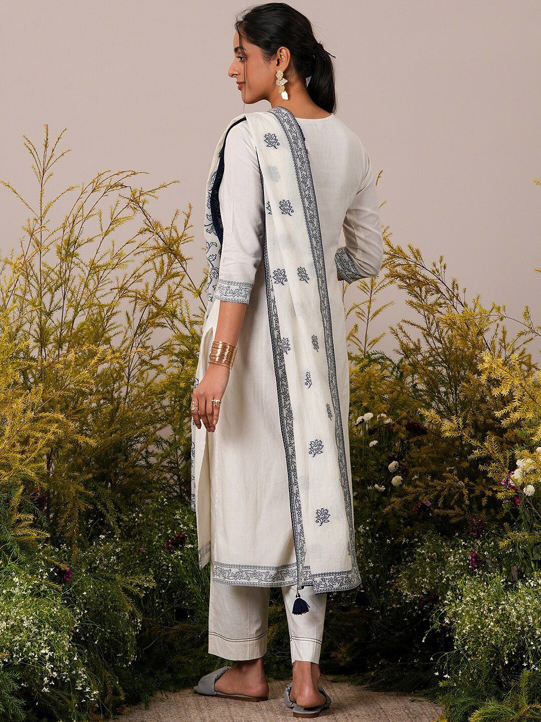 Libas Woven Design Regular Pure Cotton Kurta with Trousers &  Dupatta