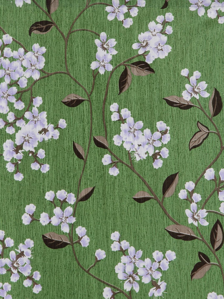Cortina Green & White Set of 2 Floral Printed Window Curtains