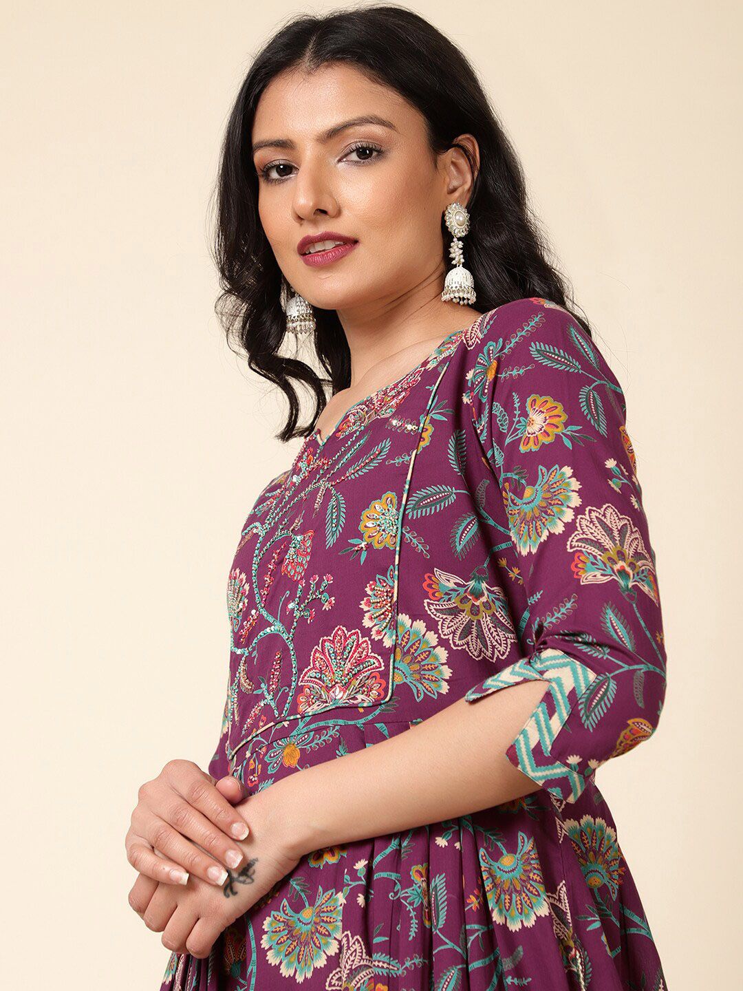 Bani Women Floral Printed A-Line Pure Cotton Kurta with Trousers & Dupatta