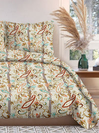 Cortina Glazed Cotton Brown Paisley  140 TC King Bedsheet with 2 Pillow Covers