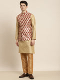 SOJANYA Kurta Emas & Merah Lelaki dengan Jaket Churidar & Nehru