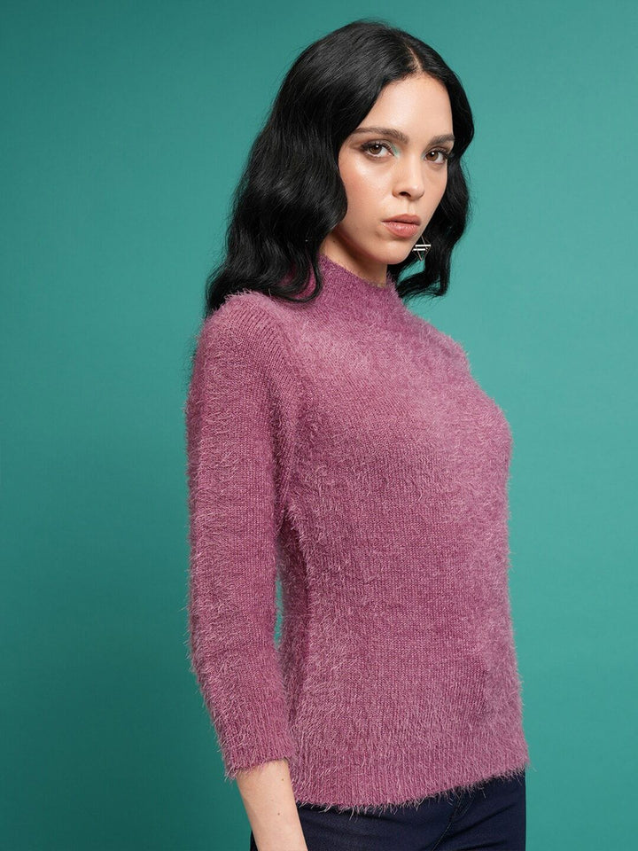 Tokyo Talkies Purple Mock Collar Acrylic Pullover