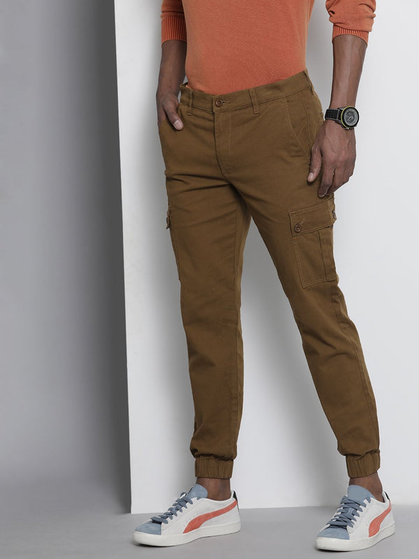 The Indian Garage Co Men Tan Slim Fit Joggers Trousers