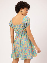 DressBerry Floral Frenzy Square Neck Puff Sleeves Fit & Flare Dress
