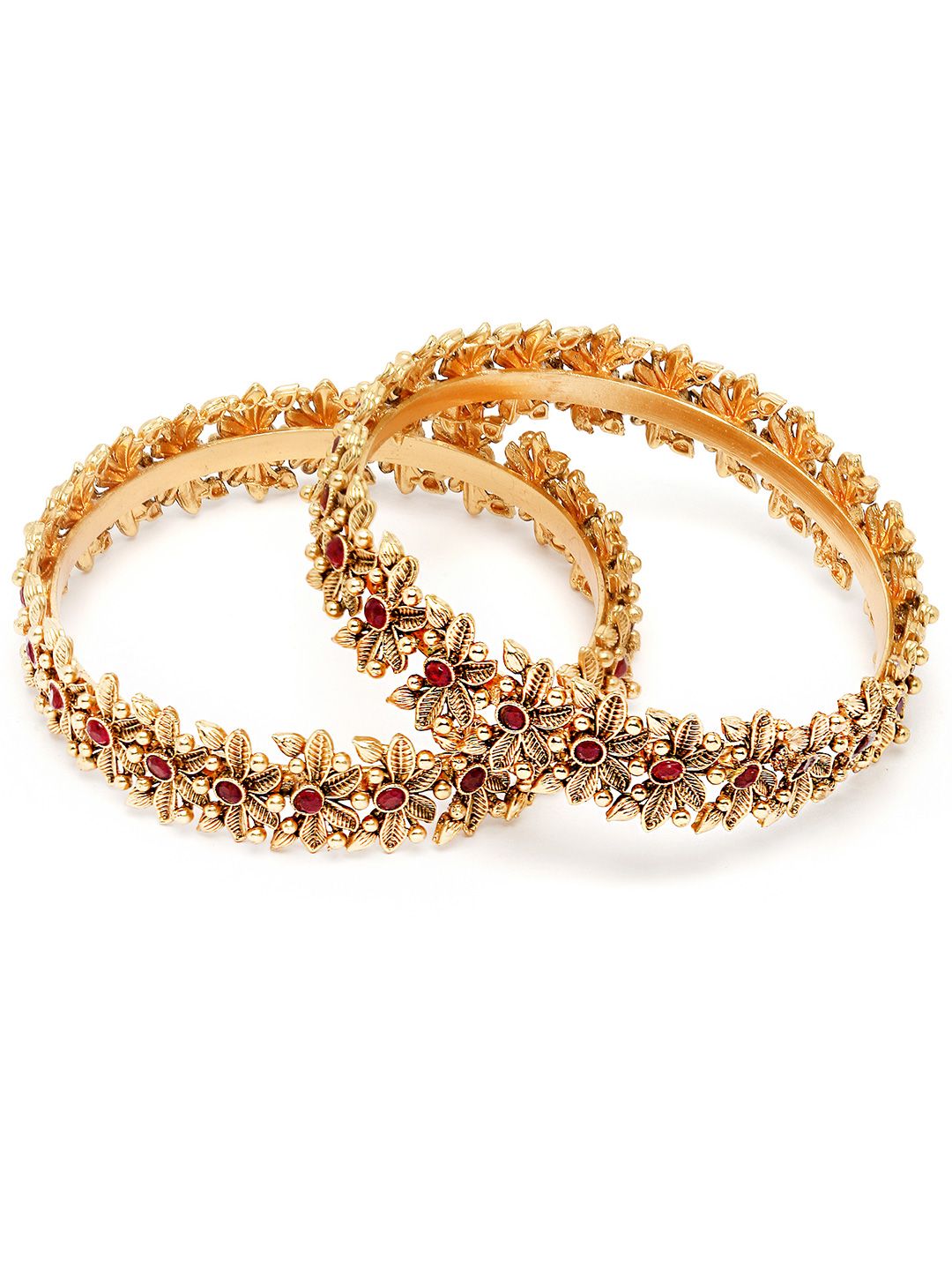 KARATCART Set Of 2 Gold-Plated Kundan-Studded Bangles