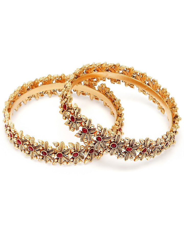 KARATCART Set Of 2 Gold-Plated Kundan-Studded Bangles