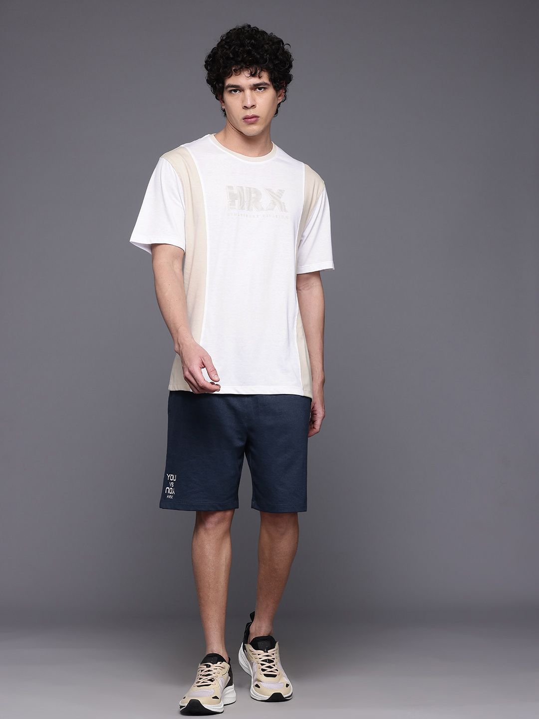 HRX by Hrithik Roshan Colourblocked & Brand Logo Print Lifestyle T-shirt