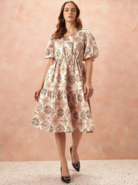 all about you Ethnic Motifs Print Puff Sleeves Wrap-Style Dress