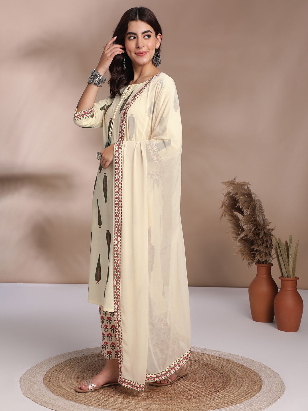 Anouk Women Floral Print Pure Cotton Kurta with Trousers & Dupatta