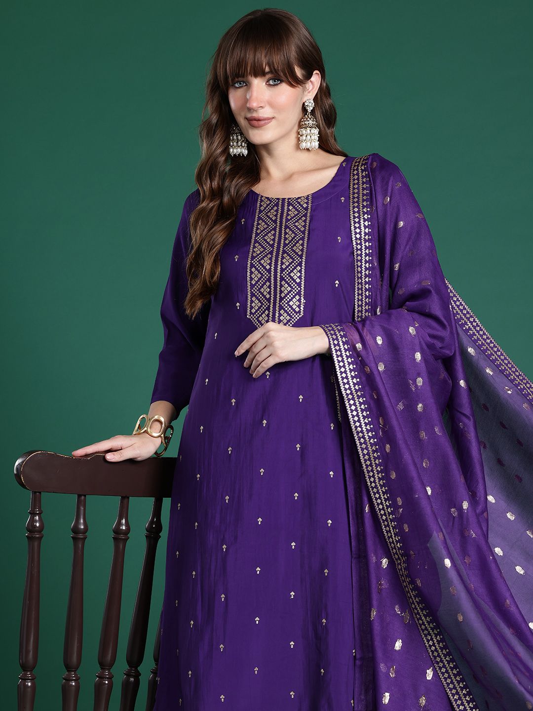 Indo Era Ethnic Motifs Embroidered Sequinned Kurta with Trousers & Dupatta