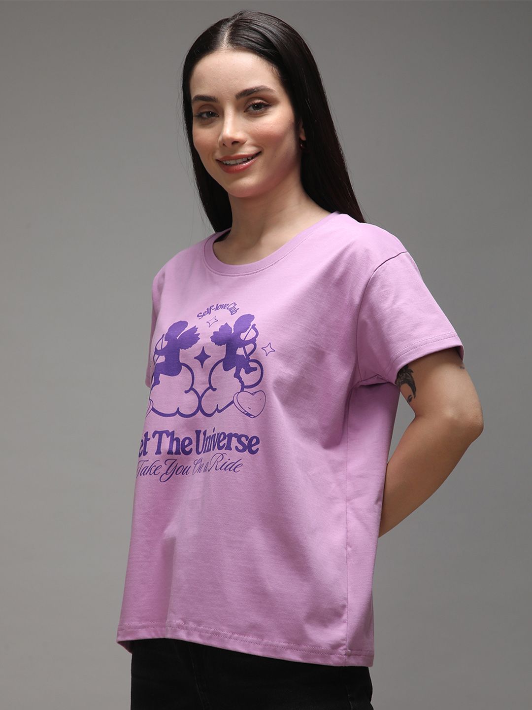DILLINGER Women Short Sleeve Boxy Regular Printed Tshirt