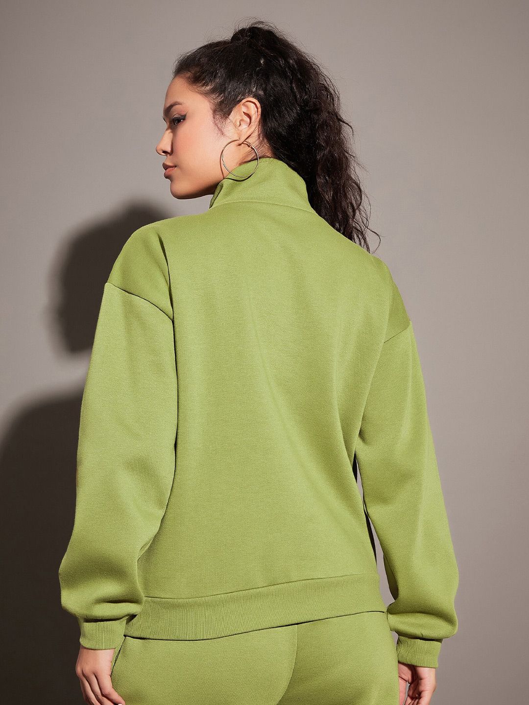 SASSAFRAS Olive Green Mock Collar Sweatshirt