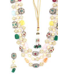 Priyaasi Gold-Plated Kundan-Studded & Pearl-Beaded Tripal-Stranded Handcrafted Jewellery Set