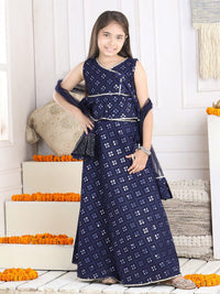 Cutiekins Girls Embellished Mirror Work Ready to Wear Lehenga & Blouse With Dupatta