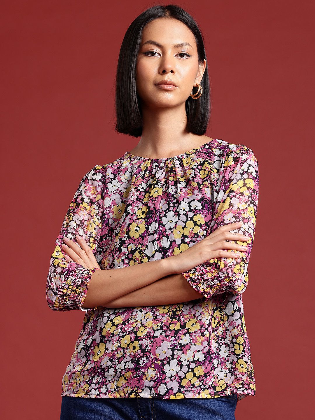 all about you Floral Print Puff Sleeves Top