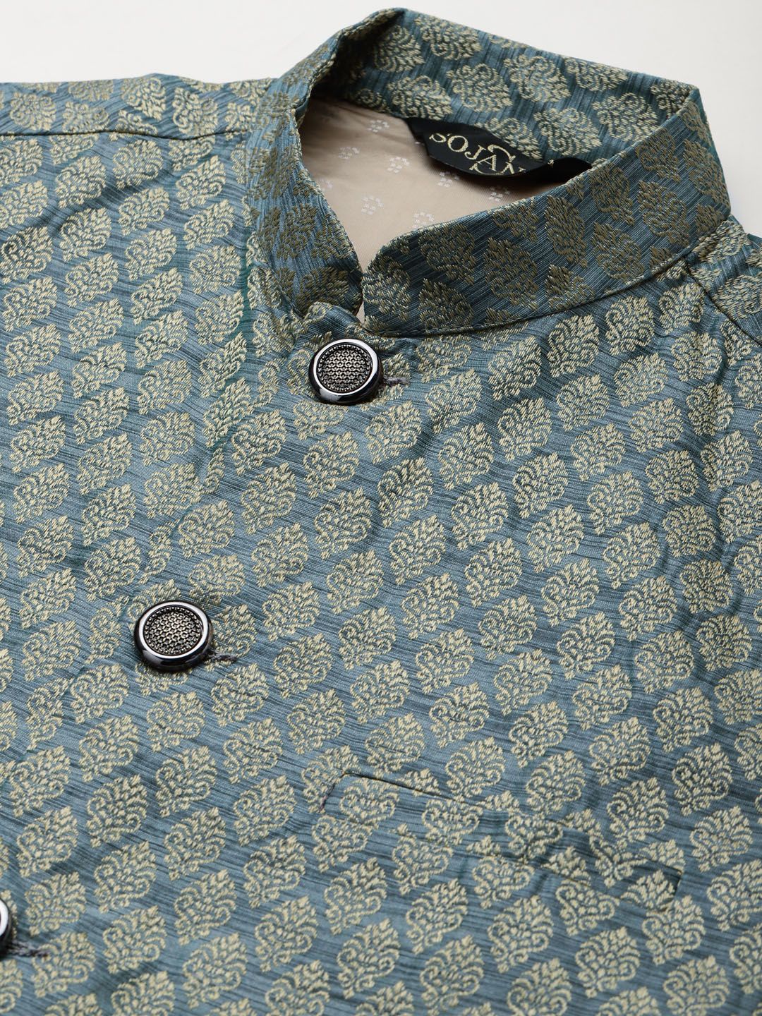 SOJANYA Men Beige & Blue Kurta with Churidar