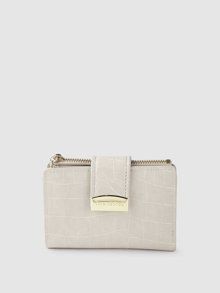 Lino Perros Women Grey Croc Textured Two Fold Wallet