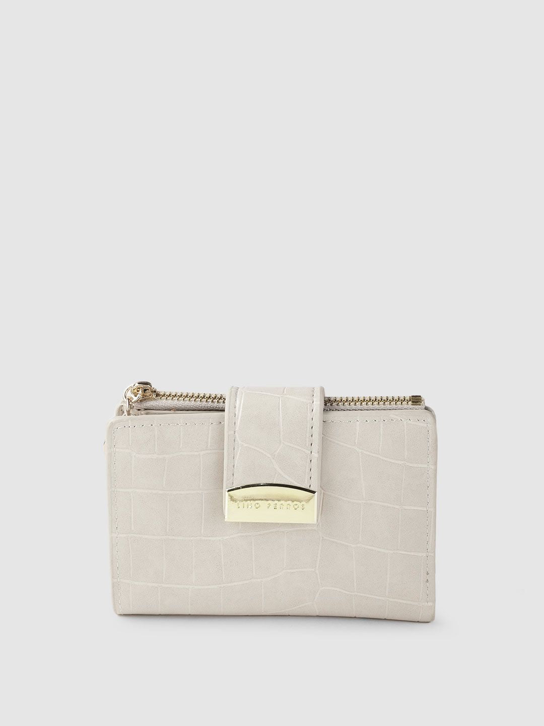 Lino Perros Women Grey Croc Textured Two Fold Wallet