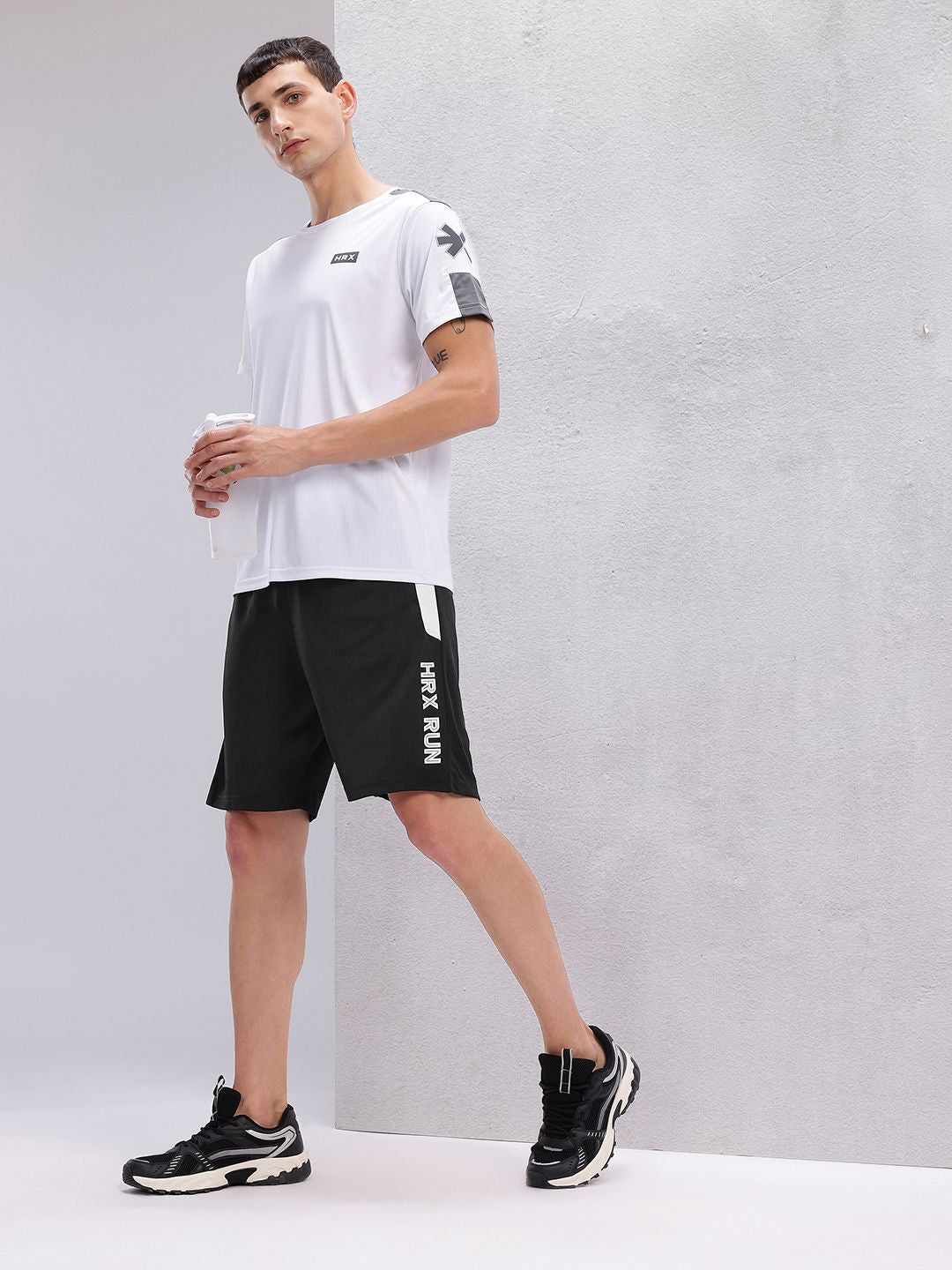 HRX by Hrithik Roshan Men Monochrome Typography Rapid-Dry Running Shorts