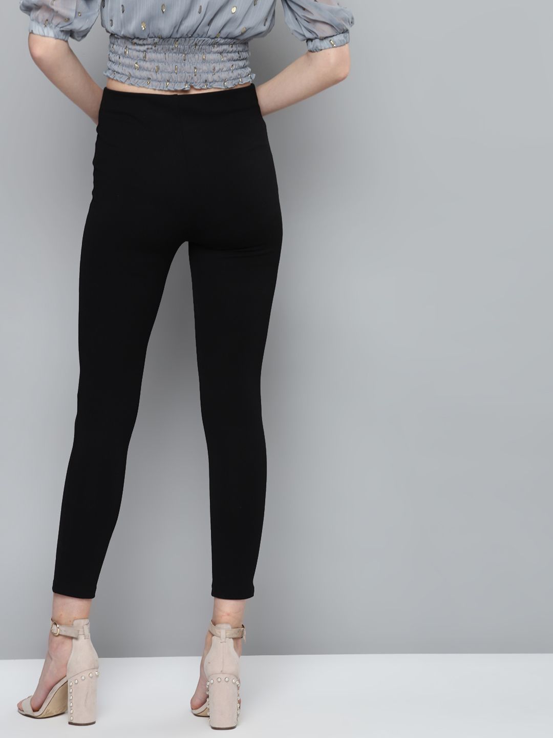 SASSAFRAS Women Black Solid High-Waist Treggings