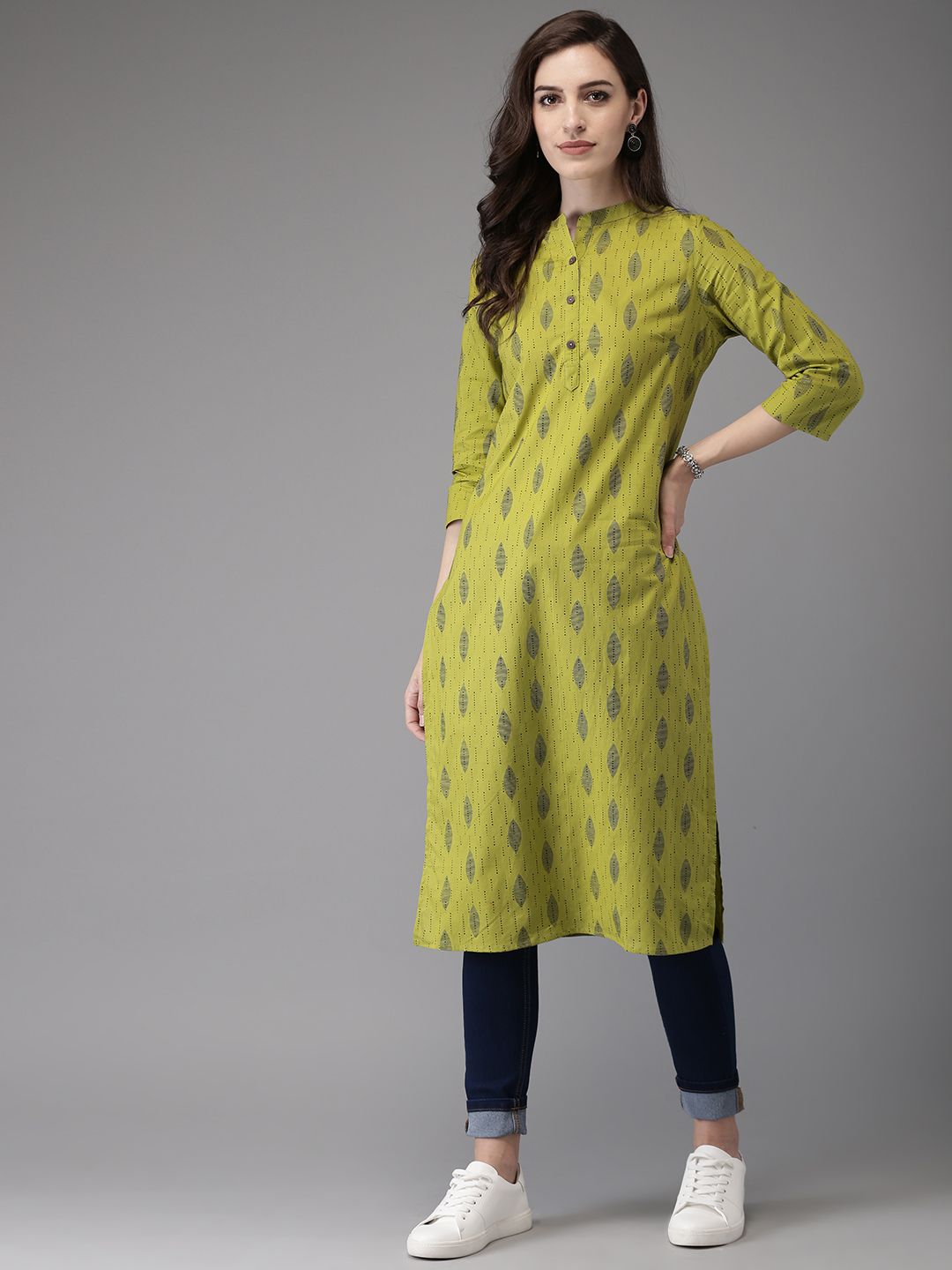 Anouk Women Green & Brown Printed Straight Kurta