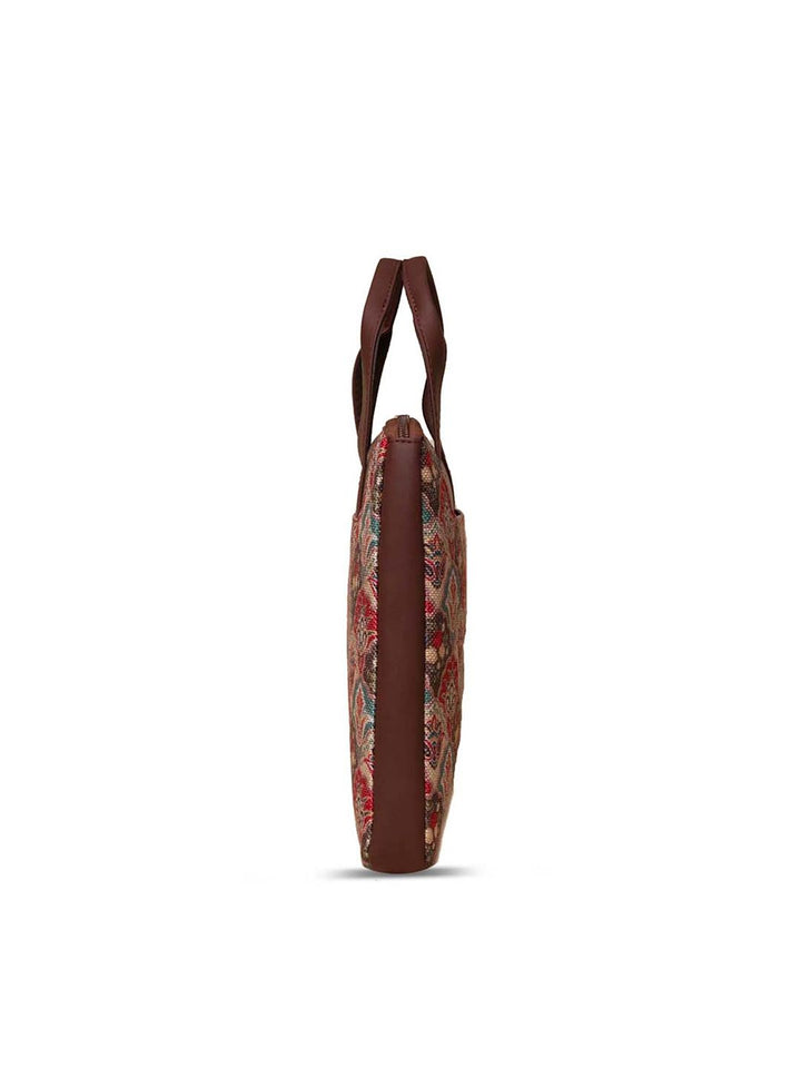 ZOUK Women Brown & Red Printed Jute Laptop Sleeve