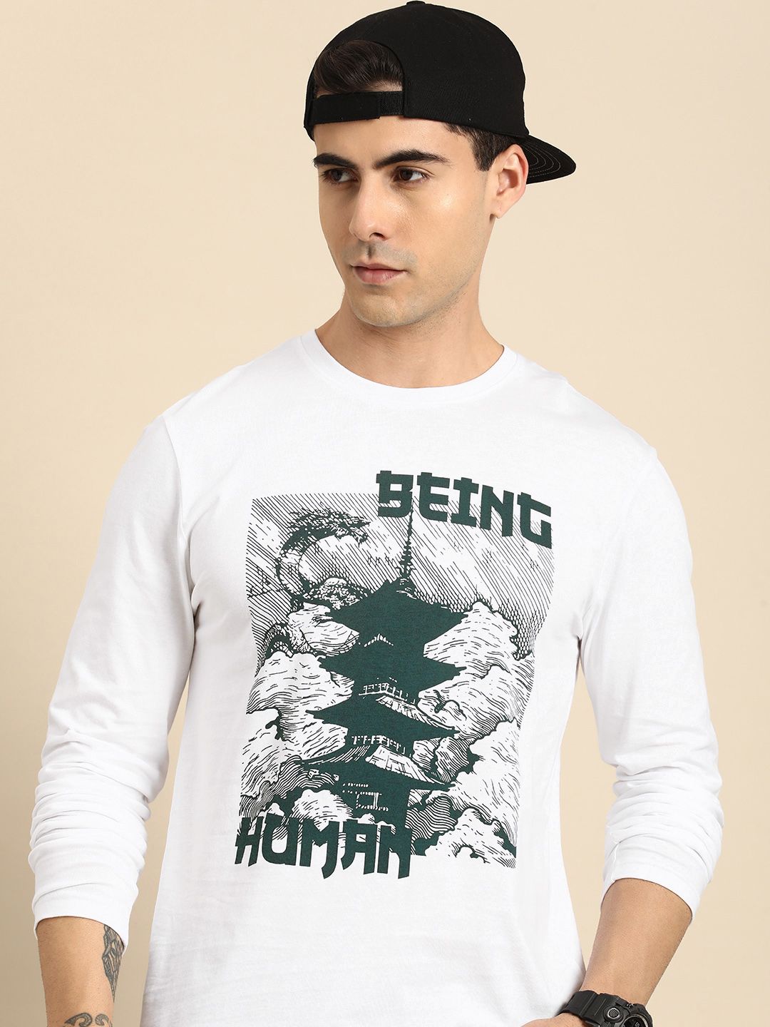 Menjadi Logo Jenama Lelaki Manusia Dicetak T-Shirt Kapas Murni