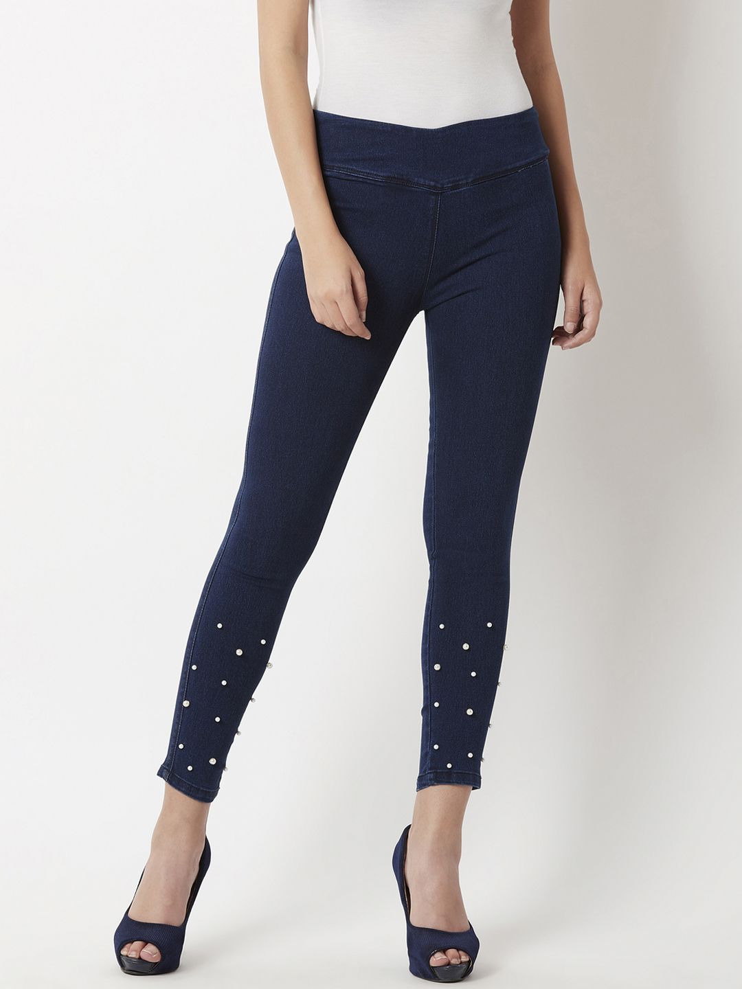 Miss Chase Navy Blue Super Skinny Fit Denim-Look Jeggings
