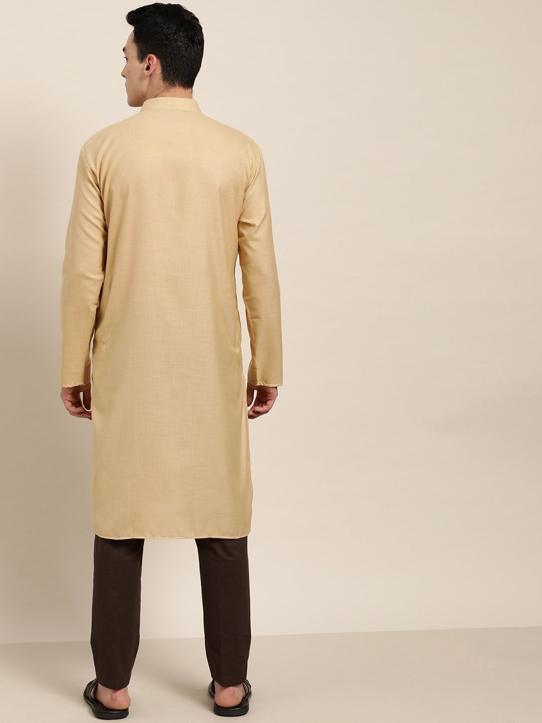 SOJANYA Men Beige Solid Straight Kurta