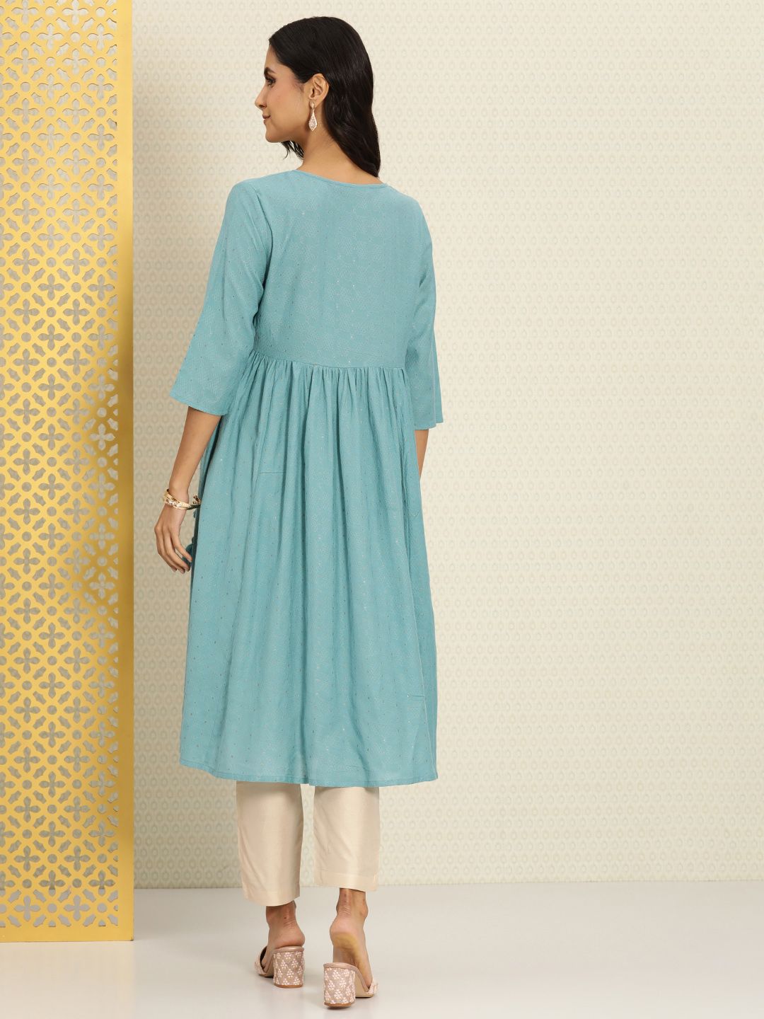 House of Pataudi Woven Design Thread Work Flared Anarkali Rozana Kurta