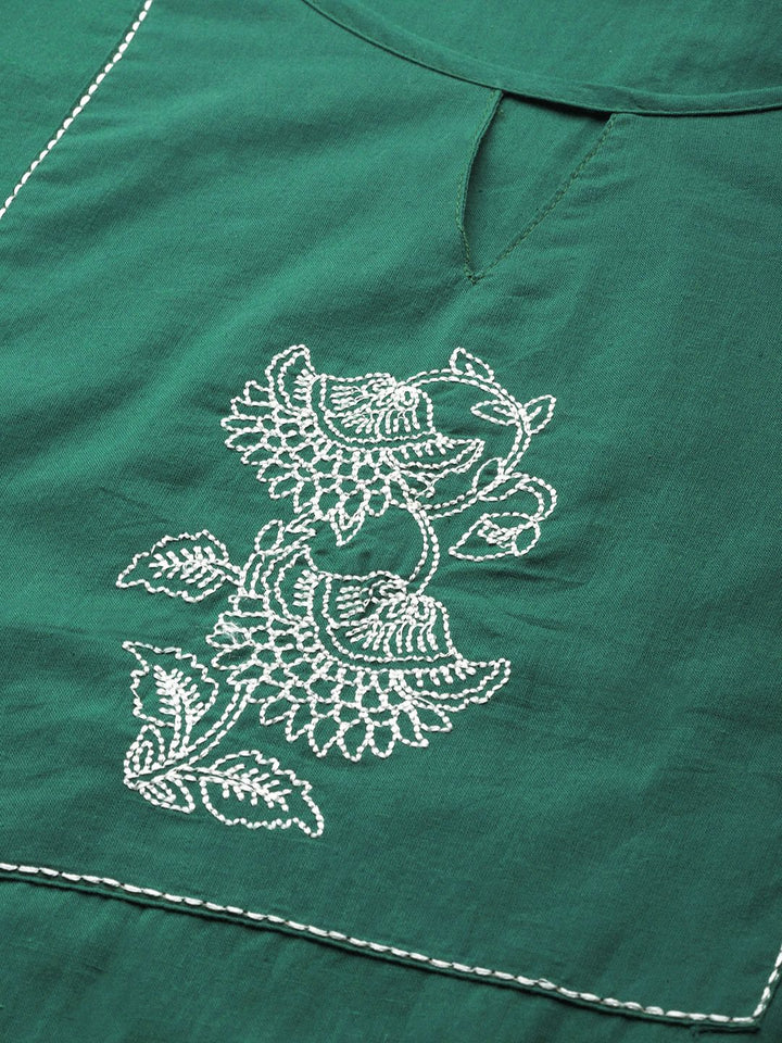 Anouk Women Green Yoke Design Pure Cotton Kurta with Trousers