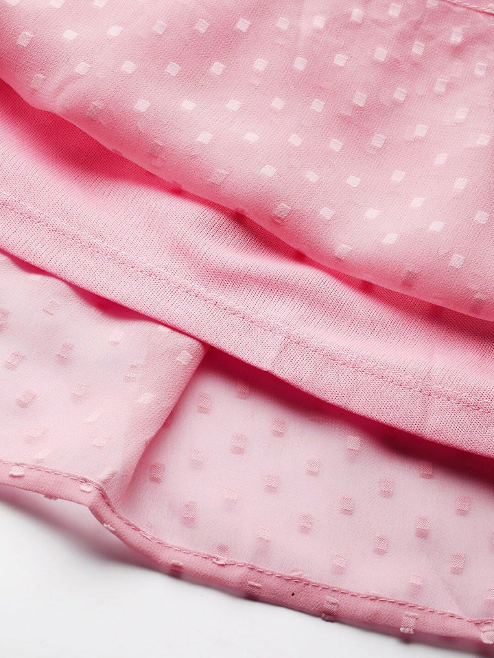 all about you Pink Dobby Weave Cinched Waist A- Line Dress