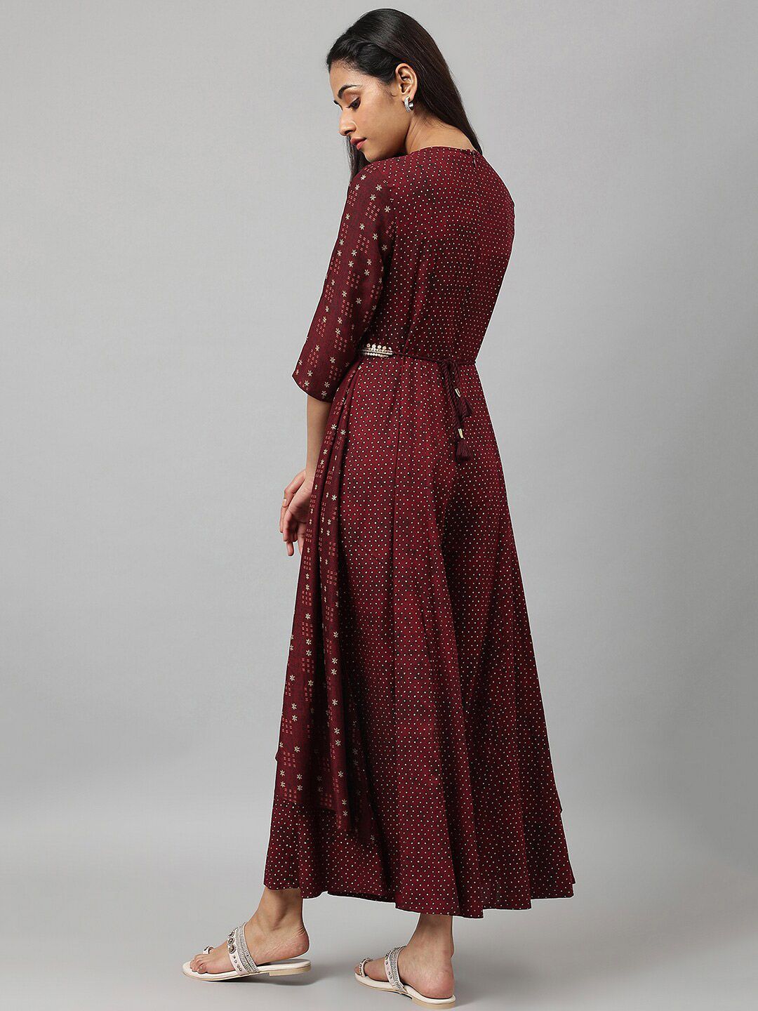 W Chocolate Brown Gilet Kimono Jumpsuit With Embellished Belt