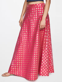 Global Desi Women Fuchsia Ethnic Motifs Woven Design Flared Maxi Skirt
