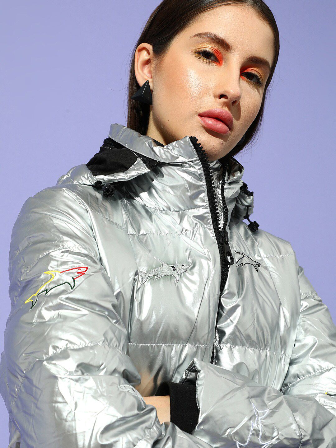STREET 9 Women Silver-Toned Puffer Jacket