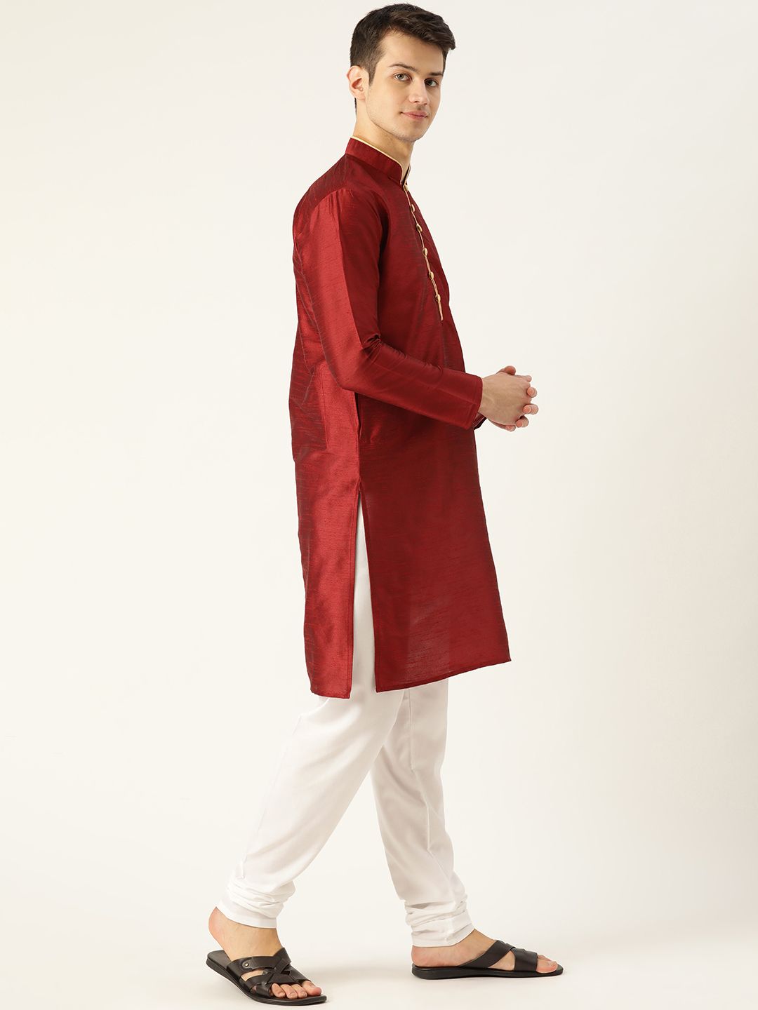 SOJANYA Men Maroon Solid Straight Kurta
