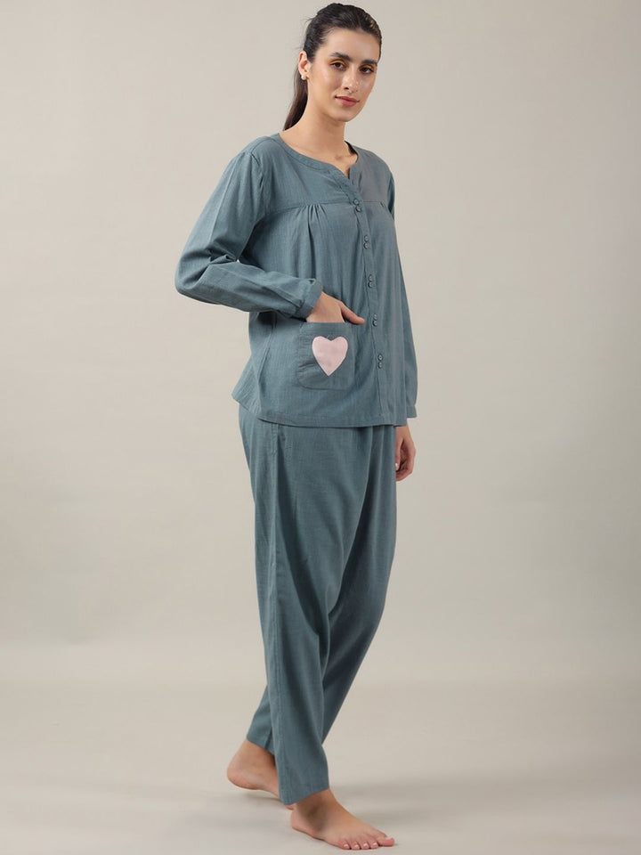 SANSKRUTIHOMES Teal Pure Cotton Night suit