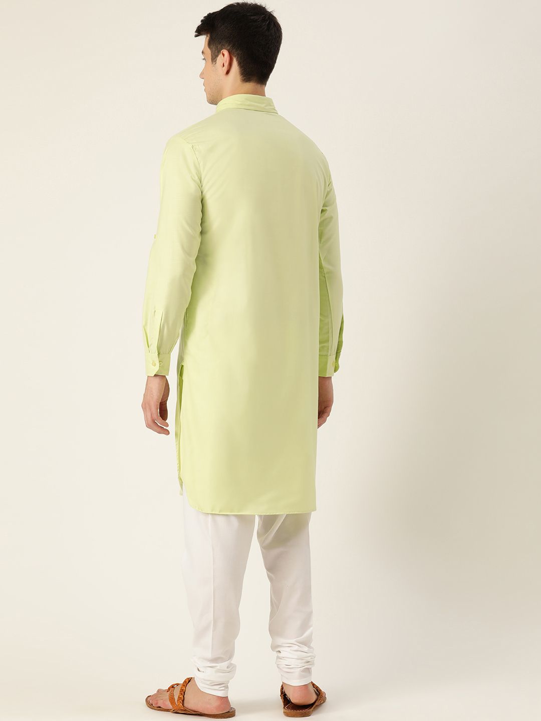 SOJANYA Men Lime Green Solid Pathani Kurta