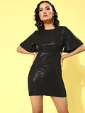 SASSAFRAS Women Stylish Black Embellished Bling and Sparkly Bodycon Dress