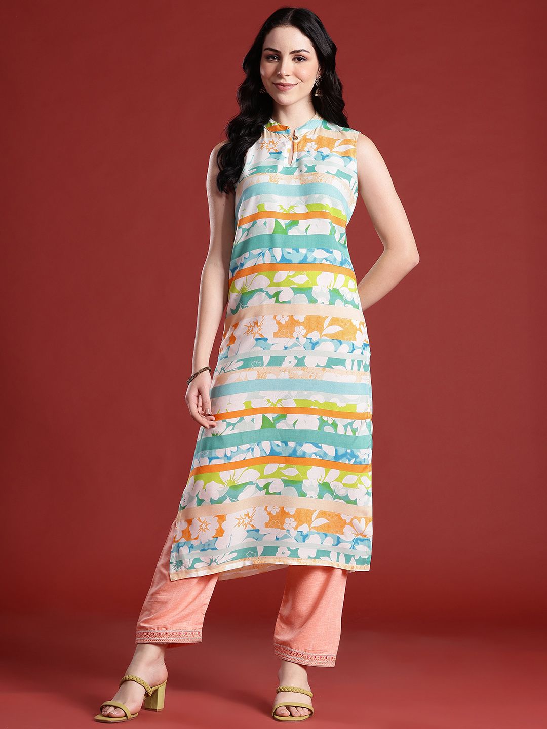 Anouk Women Striped Floral Kurta